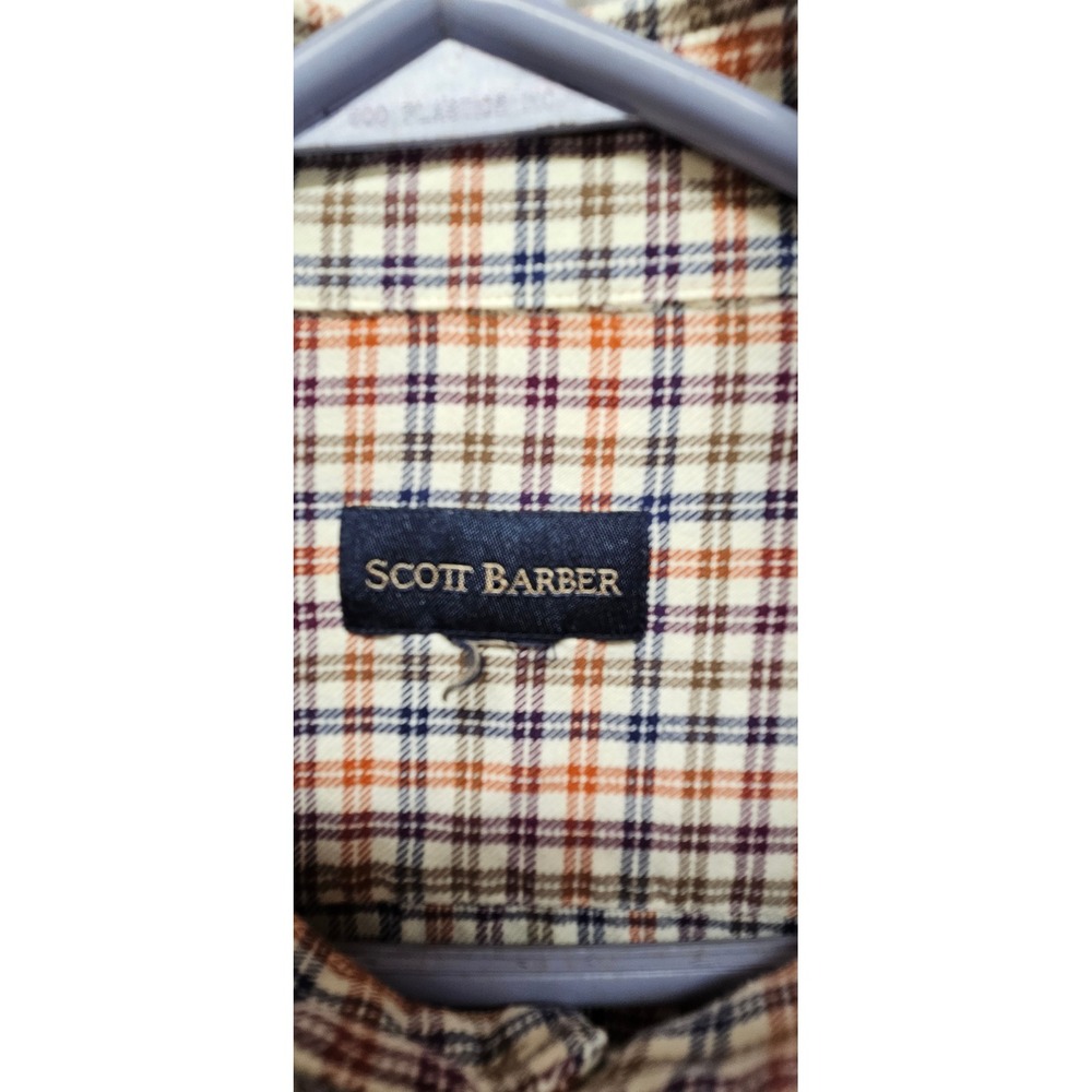 Scott Barber Mens Plaid Button Down Shirt Long Sleeve Orange Blue Cream XL